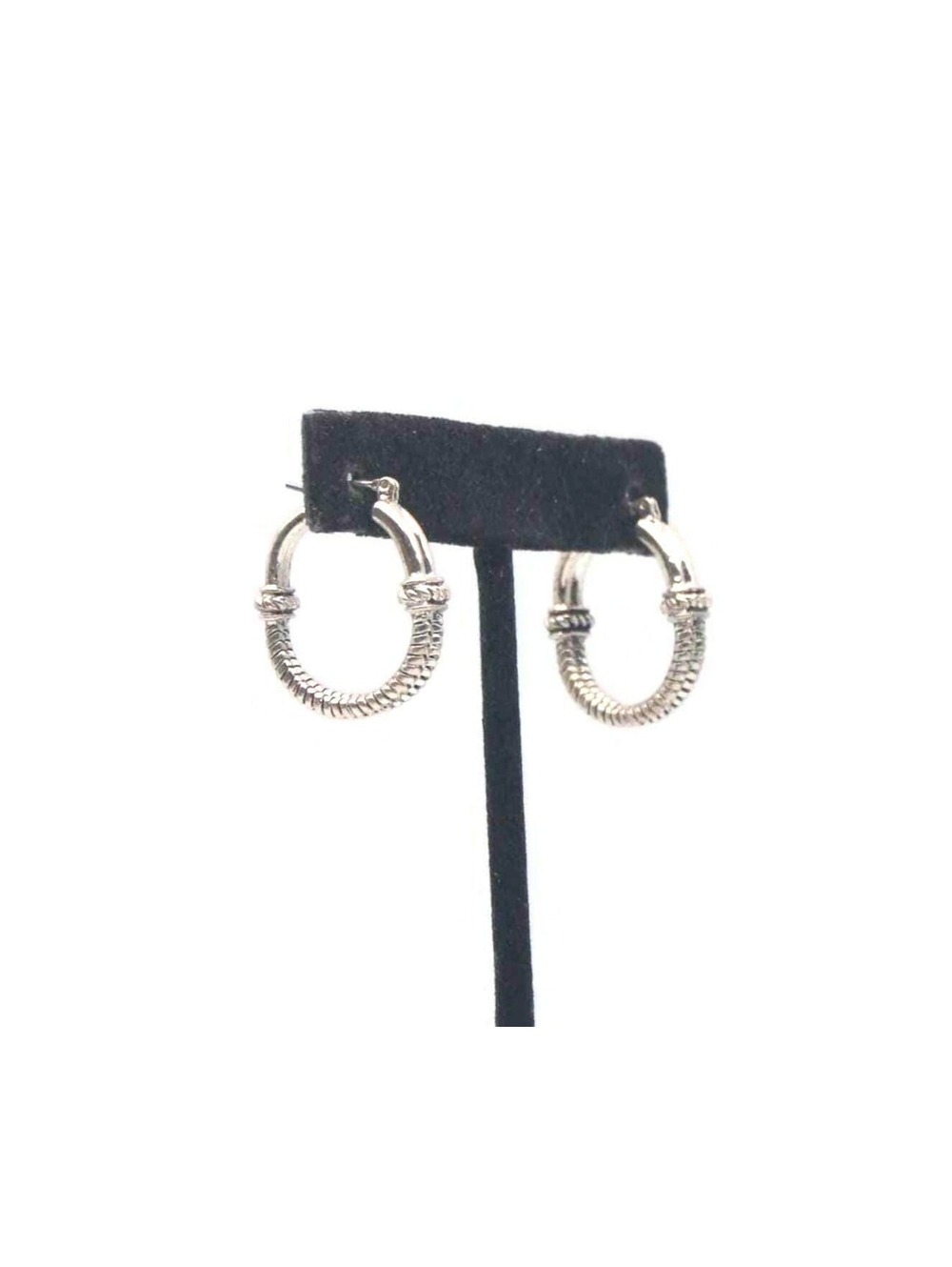 Vintage Silver Tone Oval Hoop Earrings with Latch Backs for Pierced Ears.